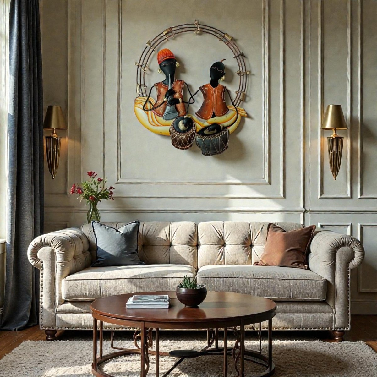 The Percussionist’s Song: Vintage - Style Metal Musicians Wall Relief (26 x 26 Inches)