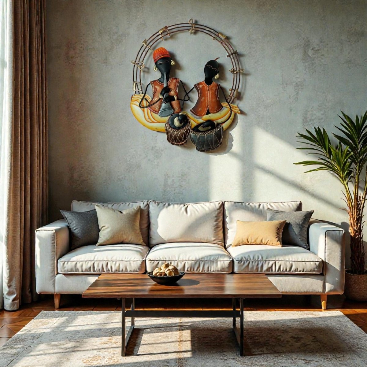 The Percussionist’s Song: Vintage - Style Metal Musicians Wall Relief (26 x 26 Inches)