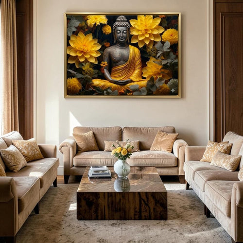The Pitambara Buddha: The Golden Blossom Serenity (36 x 24 Inches)