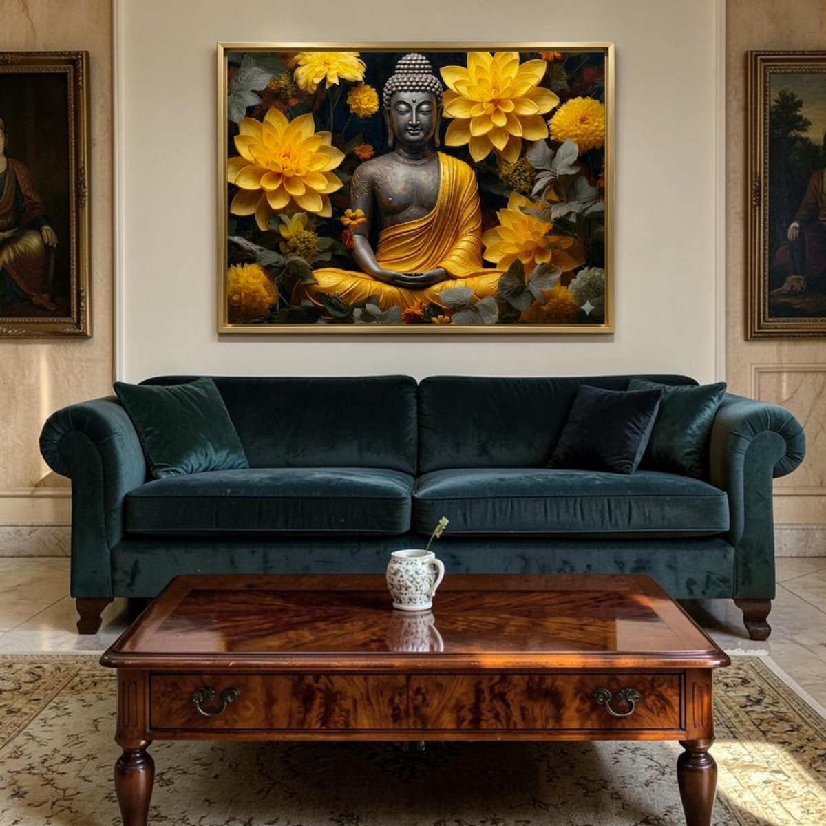 The Pitambara Buddha: The Golden Blossom Serenity (36 x 24 Inches)