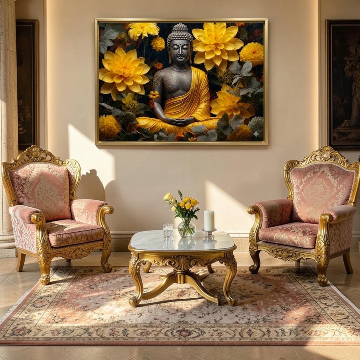 The Pitambara Buddha: The Golden Blossom Serenity (36 x 24 Inches)