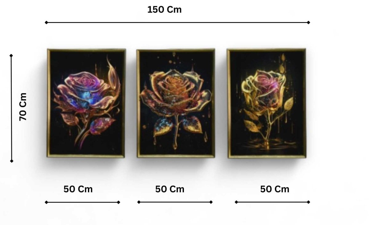 The Prismatic Roses Crystal Glass Painting Set of 3 (150 x 70 Cm)