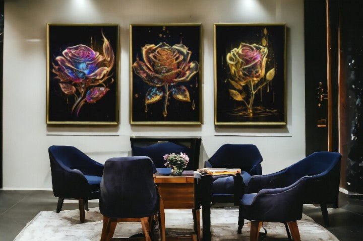 The Prismatic Roses Crystal Glass Painting Set of 3 (150 x 70 Cm)