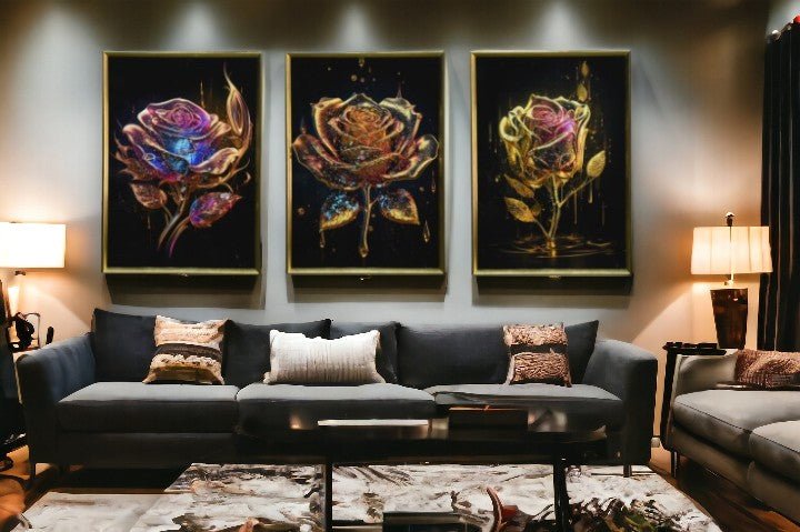 The Prismatic Roses Crystal Glass Painting Set of 3 (150 x 70 Cm)