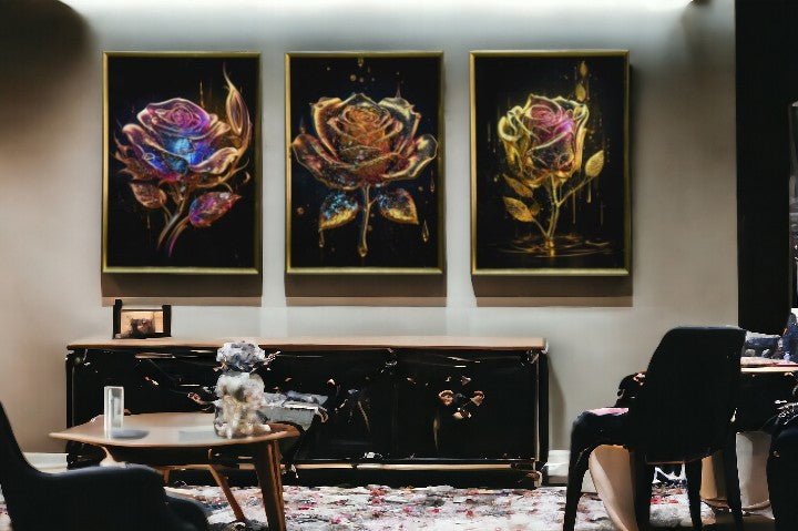 The Prismatic Roses Crystal Glass Painting Set of 3 (150 x 70 Cm)