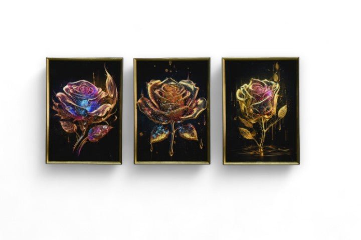 The Prismatic Roses Crystal Glass Painting Set of 3 (150 x 70 Cm)