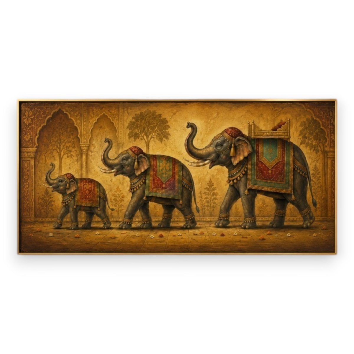 The Prosperity March – Three Elephants Wall Decor (48 x 24 Inches)