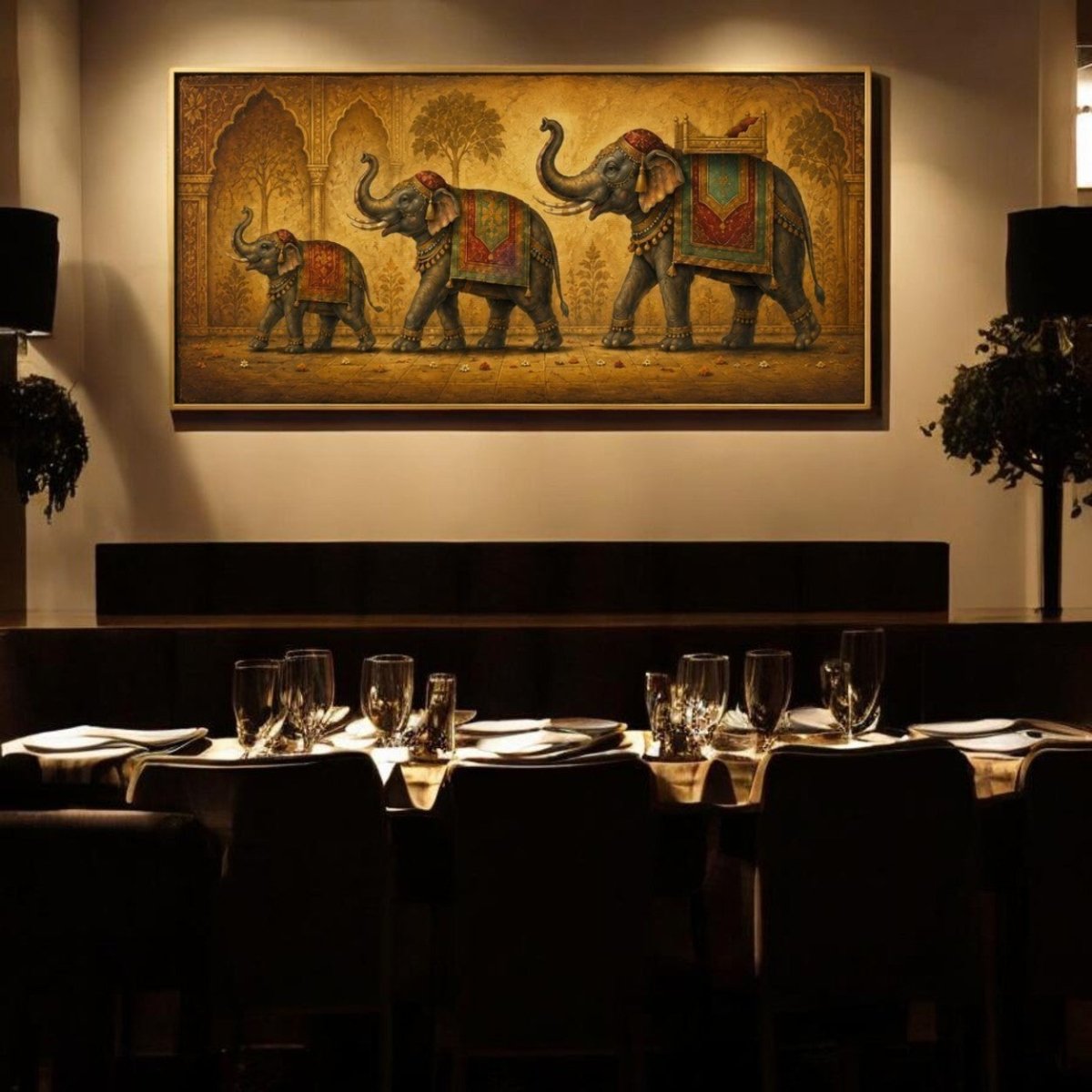 The Prosperity March – Three Elephants Wall Decor (48 x 24 Inches)
