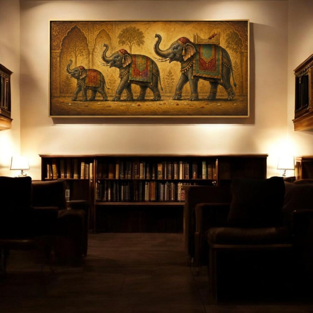 The Prosperity March – Three Elephants Wall Decor (48 x 24 Inches)