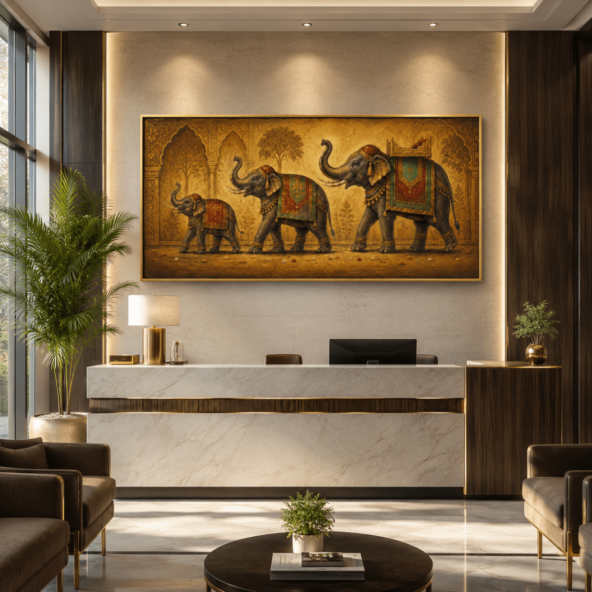 The Prosperity March – Three Elephants Wall Decor (48 x 24 Inches)