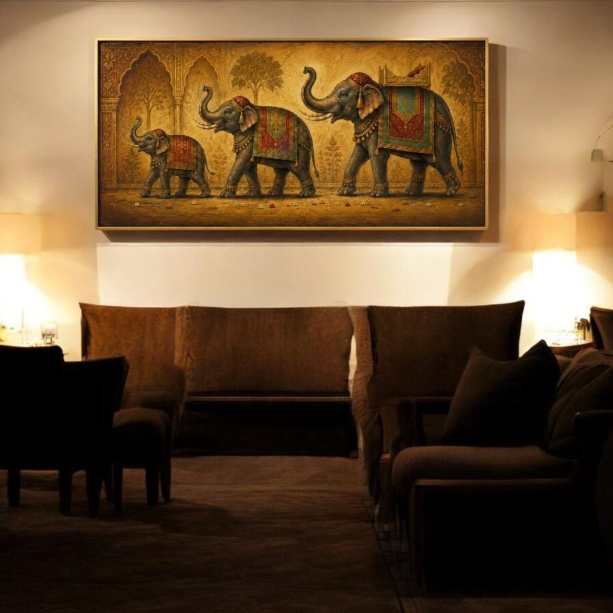 The Prosperity March – Three Elephants Wall Decor (48 x 24 Inches)