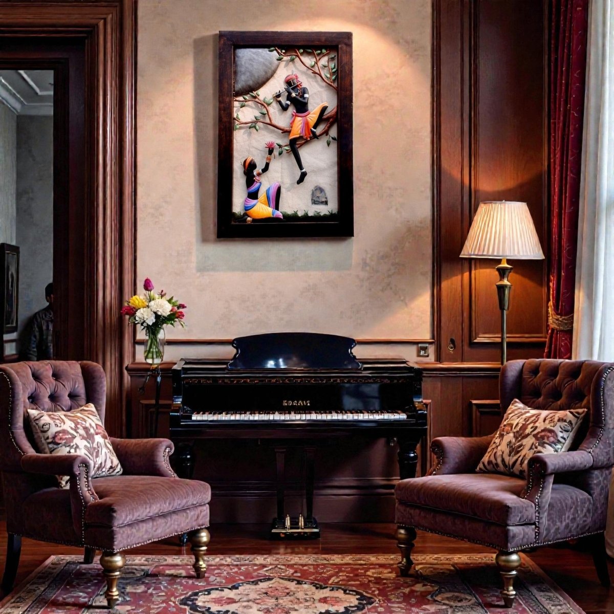 The Sacred Lotus: Premium Ethnic Tree of Life & Krishna Sculpture (24 x 16 Inches)