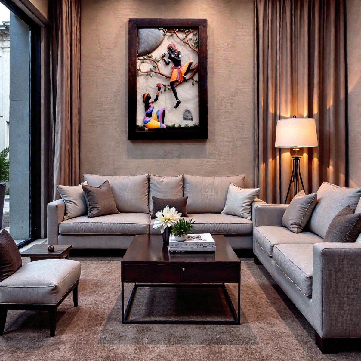 The Sacred Lotus: Premium Ethnic Tree of Life & Krishna Sculpture (24 x 16 Inches)