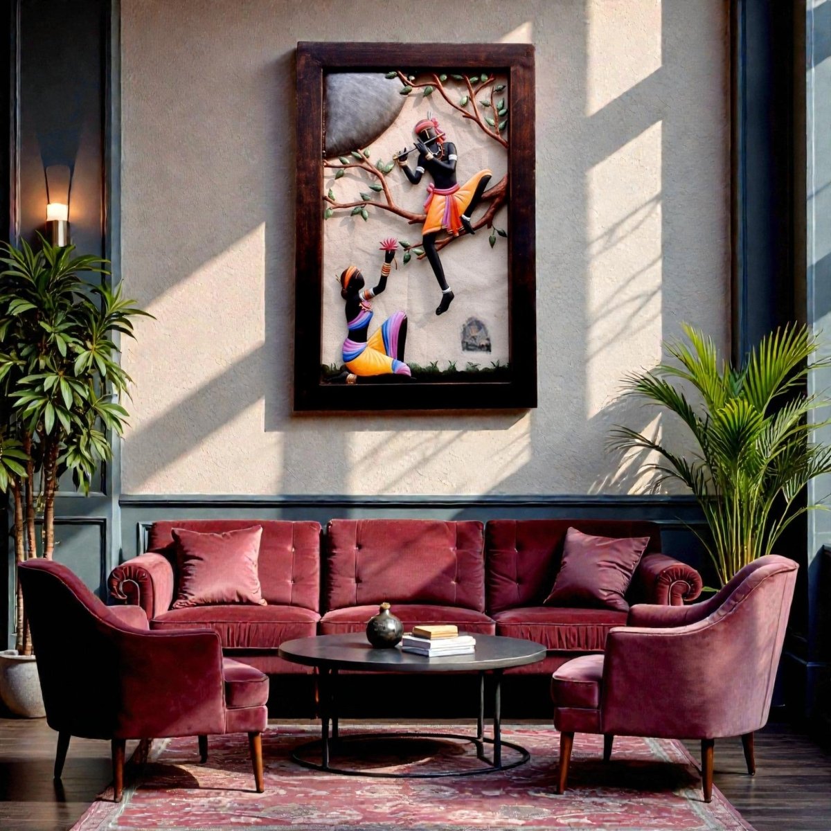 The Sacred Lotus: Premium Ethnic Tree of Life & Krishna Sculpture (24 x 16 Inches)