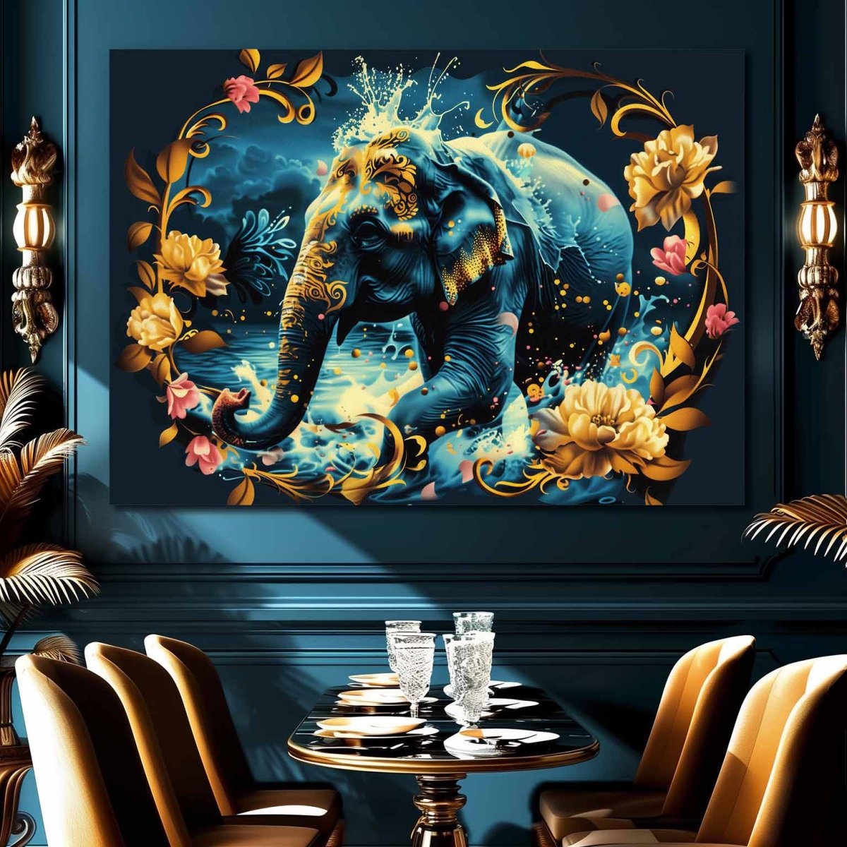 The Serene Swim of Elephant Canvas Wall Painting (36 x 24 Inches)