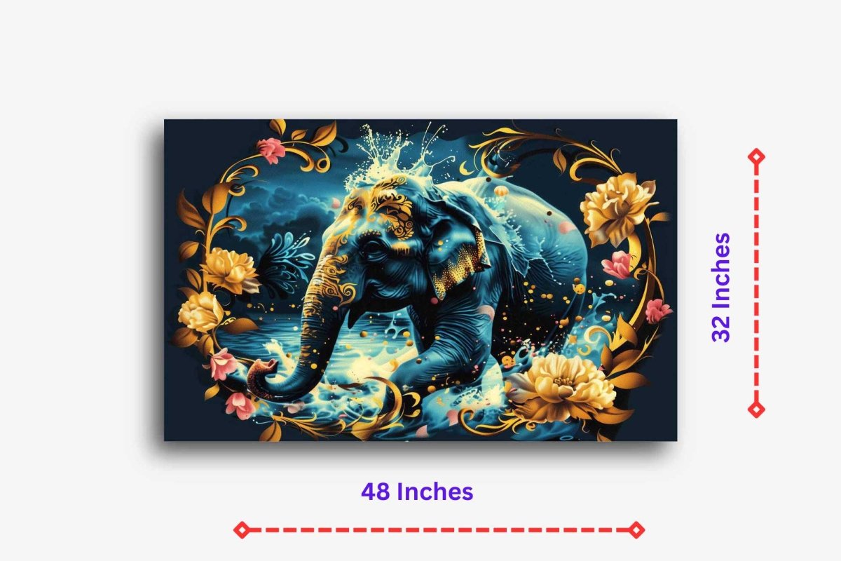 The Serene Swim of Elephant Canvas Wall Painting (36 x 24 Inches)