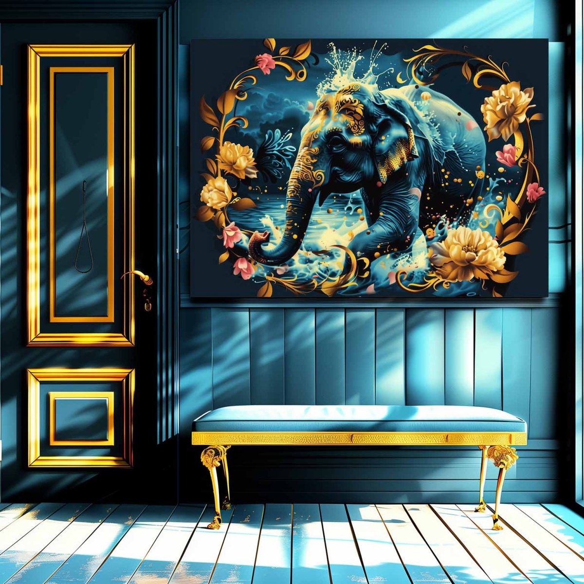 The Serene Swim of Elephant Canvas Wall Painting (36 x 24 Inches)