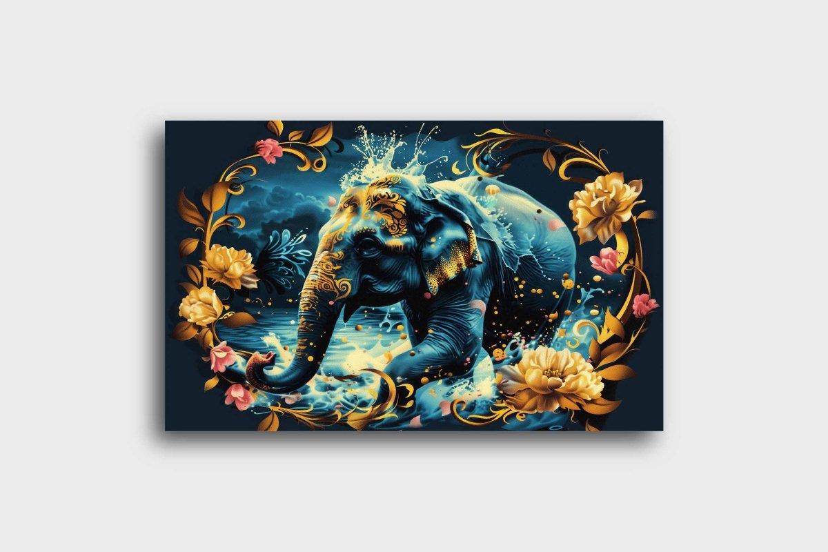 The Serene Swim of Elephant Canvas Wall Painting (36 x 24 Inches)