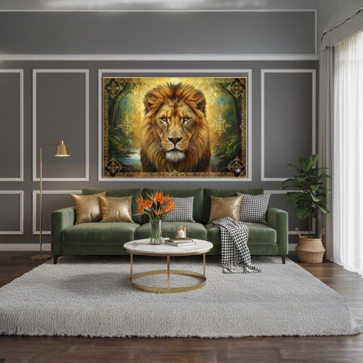 The Simha Raj: The Eternal Lion of Divine Protection (36 x 24 Inches)
