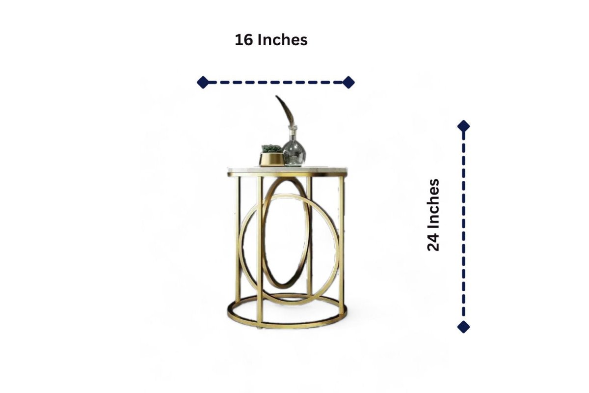 The Snowdrift White Round End Table With Marble Top