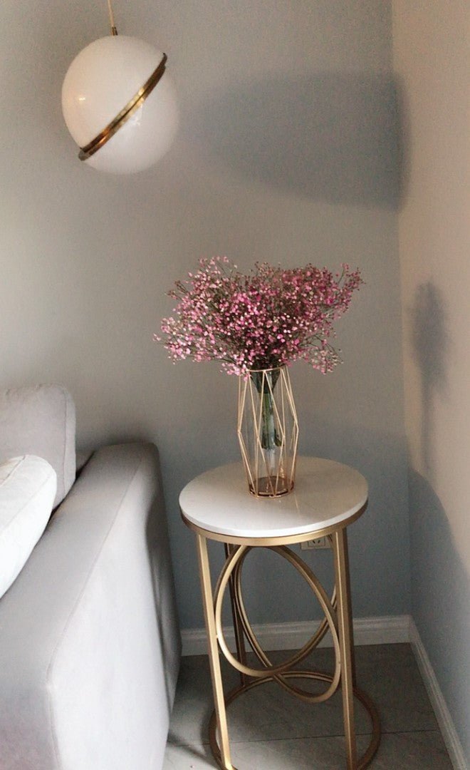 The Snowdrift White Round End Table With Marble Top