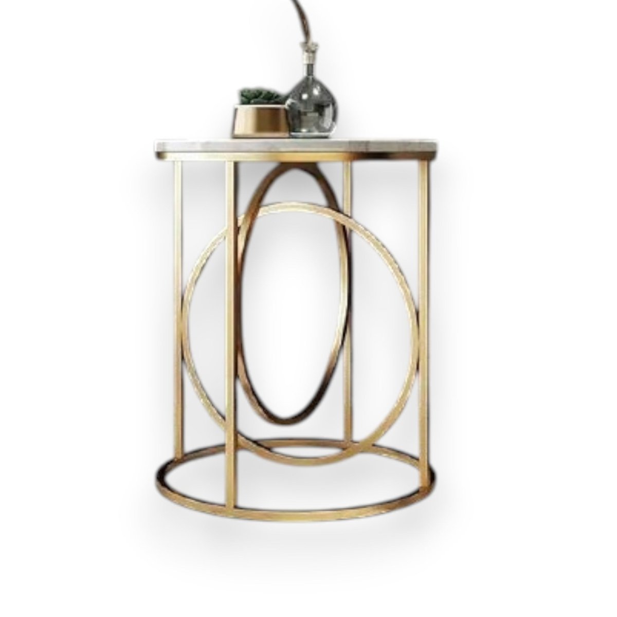 The Snowdrift White Round End Table With Marble Top