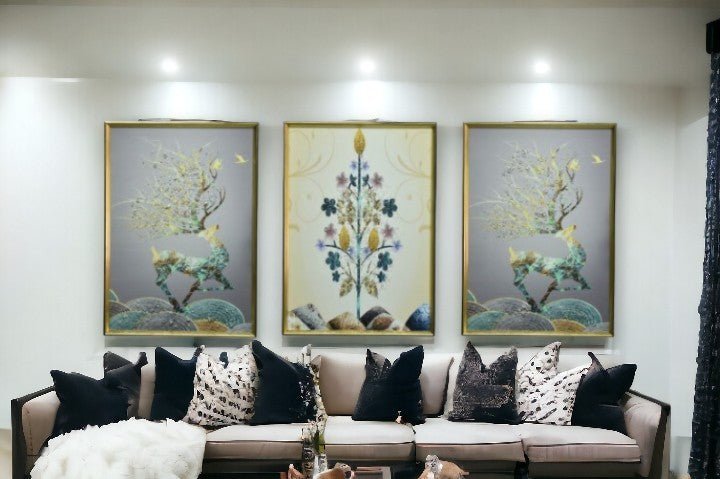 The Solar Stag Crystal Glass Painting Set of 3 (150 x 70 Cm)