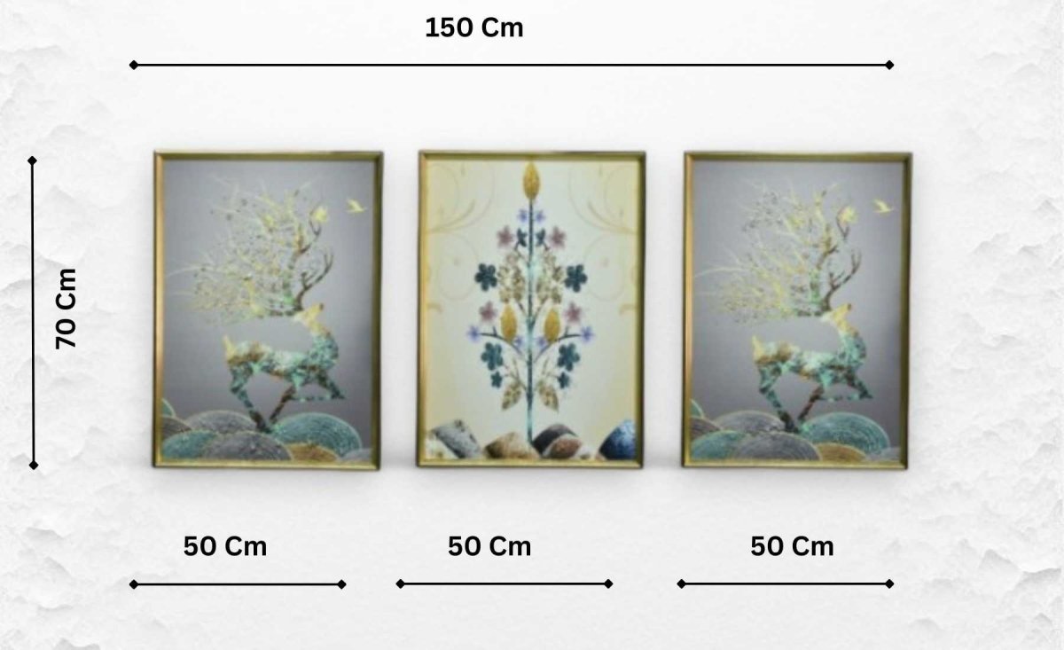 The Solar Stag Crystal Glass Painting Set of 3 (150 x 70 Cm)