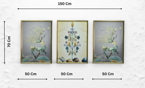 The Solar Stag Crystal Glass Painting Set of 3 (150 x 70 Cm)
