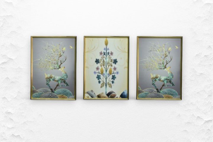 The Solar Stag Crystal Glass Painting Set of 3 (150 x 70 Cm)