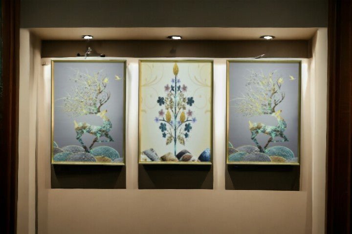 The Solar Stag Crystal Glass Painting Set of 3 (150 x 70 Cm)