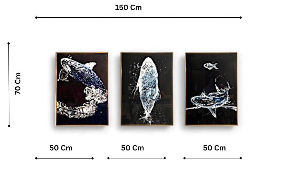 The Song of the Whales Crystal Glass Painting Set of 3 (150 x 70 Cm)