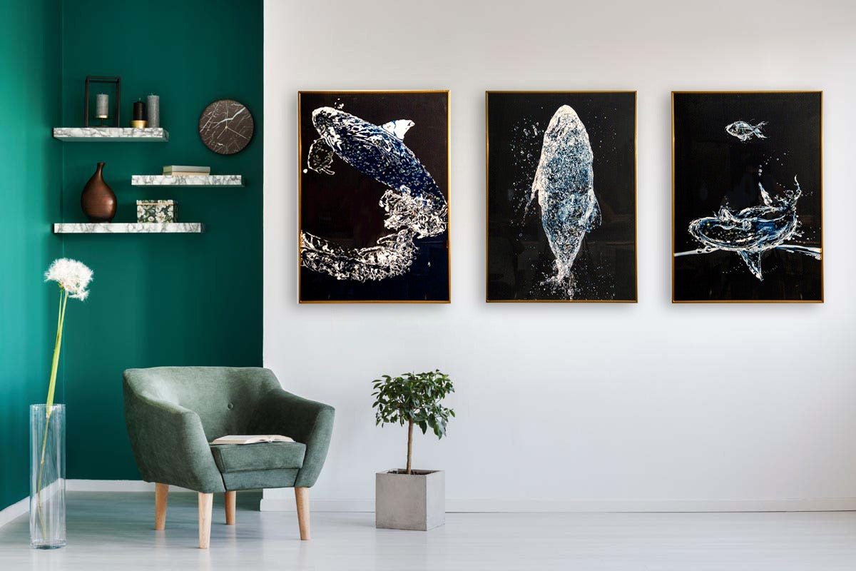 The Song of the Whales Crystal Glass Painting Set of 3 (150 x 70 Cm)