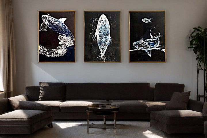 The Song of the Whales Crystal Glass Painting Set of 3 (150 x 70 Cm)