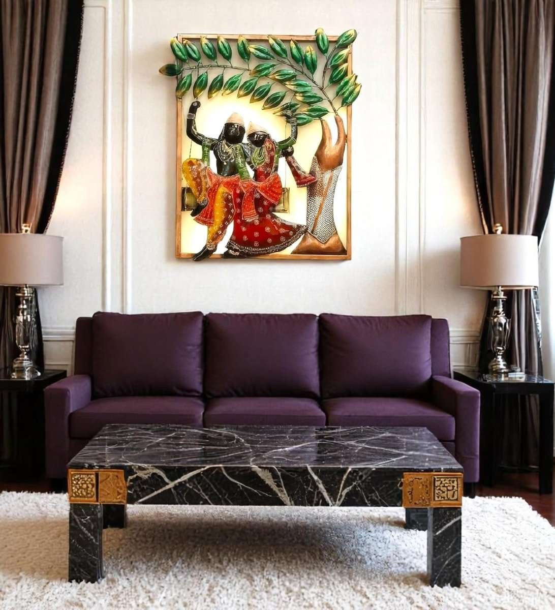 The Swing of Love: Radha Krishna Framed (19.5 x 23 Inches)