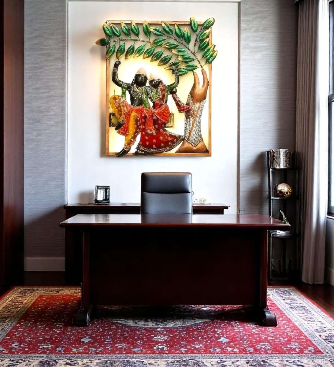 The Swing of Love: Radha Krishna Framed (19.5 x 23 Inches)