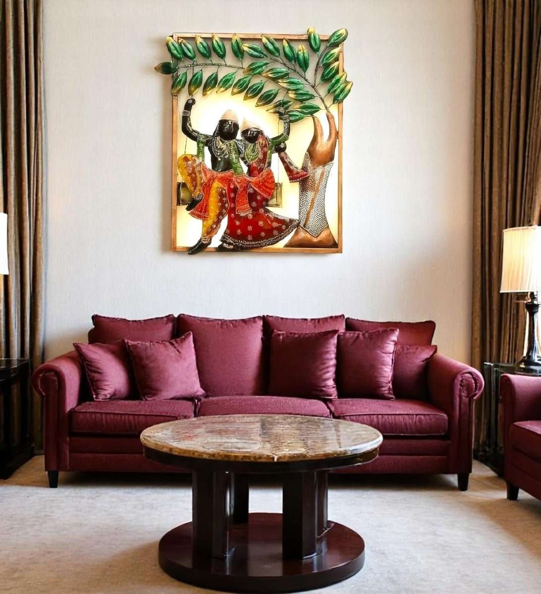 The Swing of Love: Radha Krishna Framed (19.5 x 23 Inches)