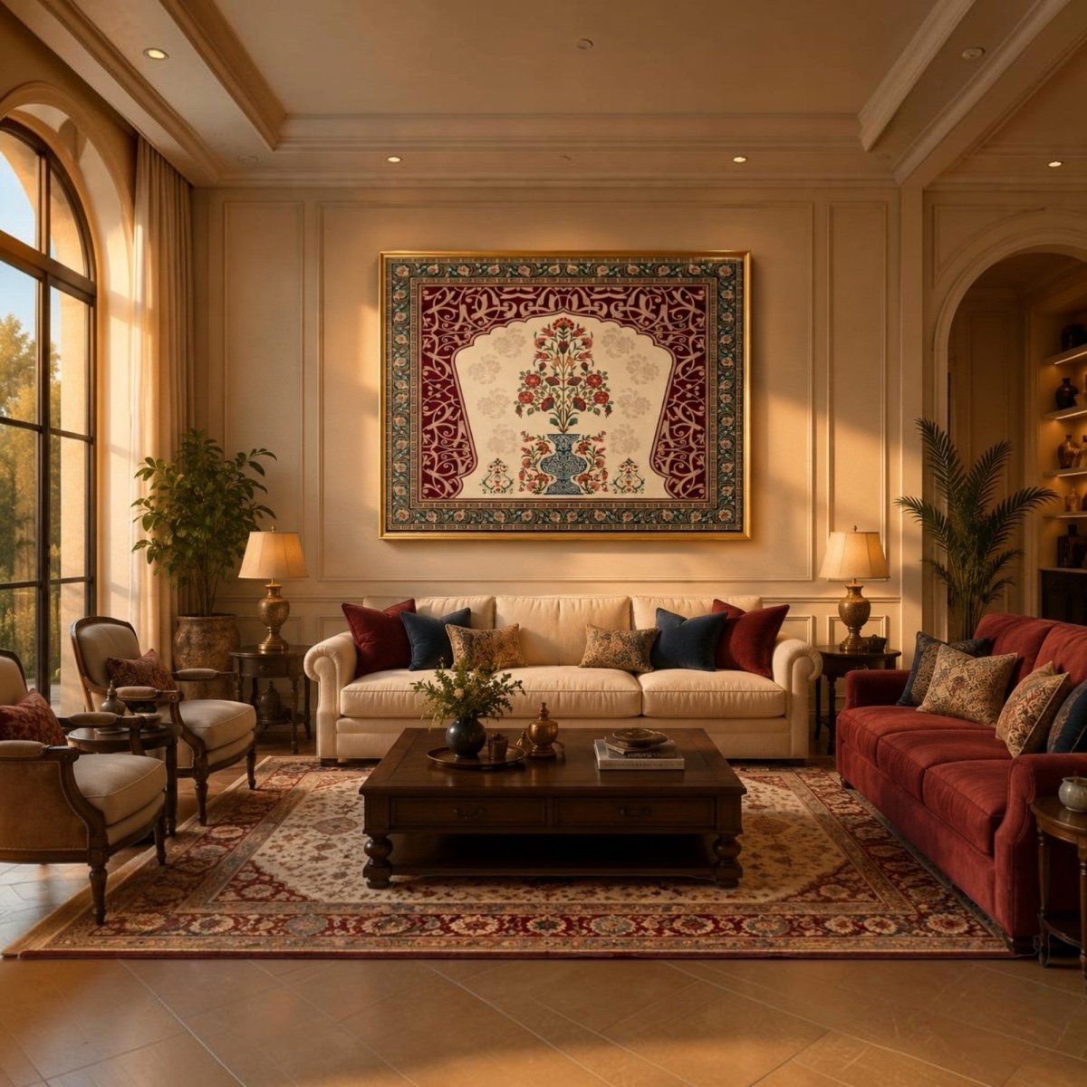 The Timeless Kalamkari: The Floral Alcove (48 x 36 Inches)