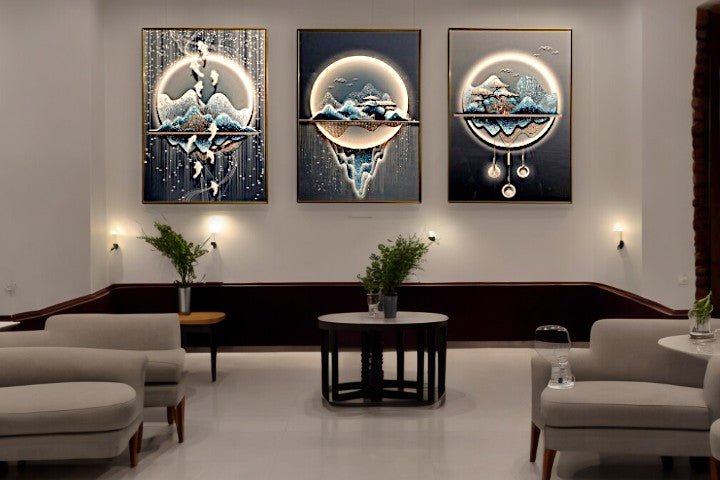 The Tranquil Night Crystal Glass Painting Set of 3 (150 x 70 Cm)