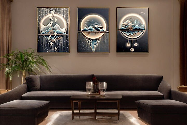 The Tranquil Night Crystal Glass Painting Set of 3 (150 x 70 Cm)