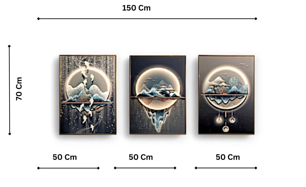 The Tranquil Night Crystal Glass Painting Set of 3 (150 x 70 Cm)