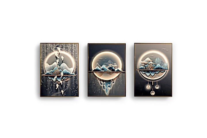 The Tranquil Night Crystal Glass Painting Set of 3 (150 x 70 Cm)