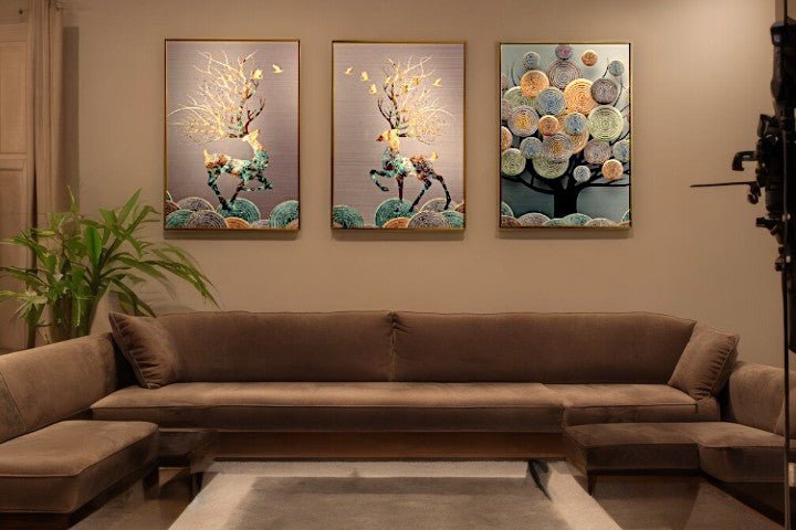 The Triangular Visions Crystal Glass Painting Set of 3 (150 x 70 Cm)