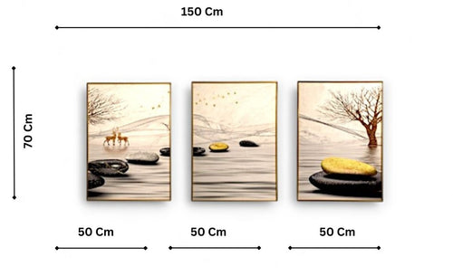 The Triangular Woodlands Crystal Glass Painting Set of 3 (150 x 70 Cm)