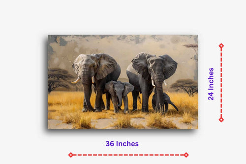 The Trunks of Togetherness : Elephants Canvas Wall Painting (36 x 24 Inches)