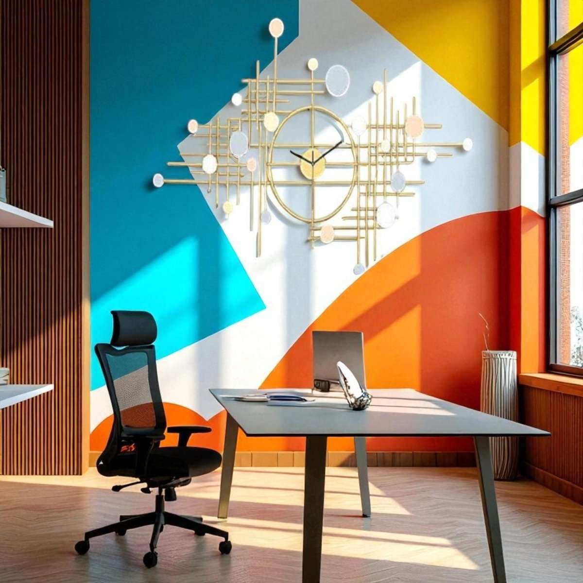 The Vesper:Gold & Pastel Wall Clock (50 x 26 Inches)