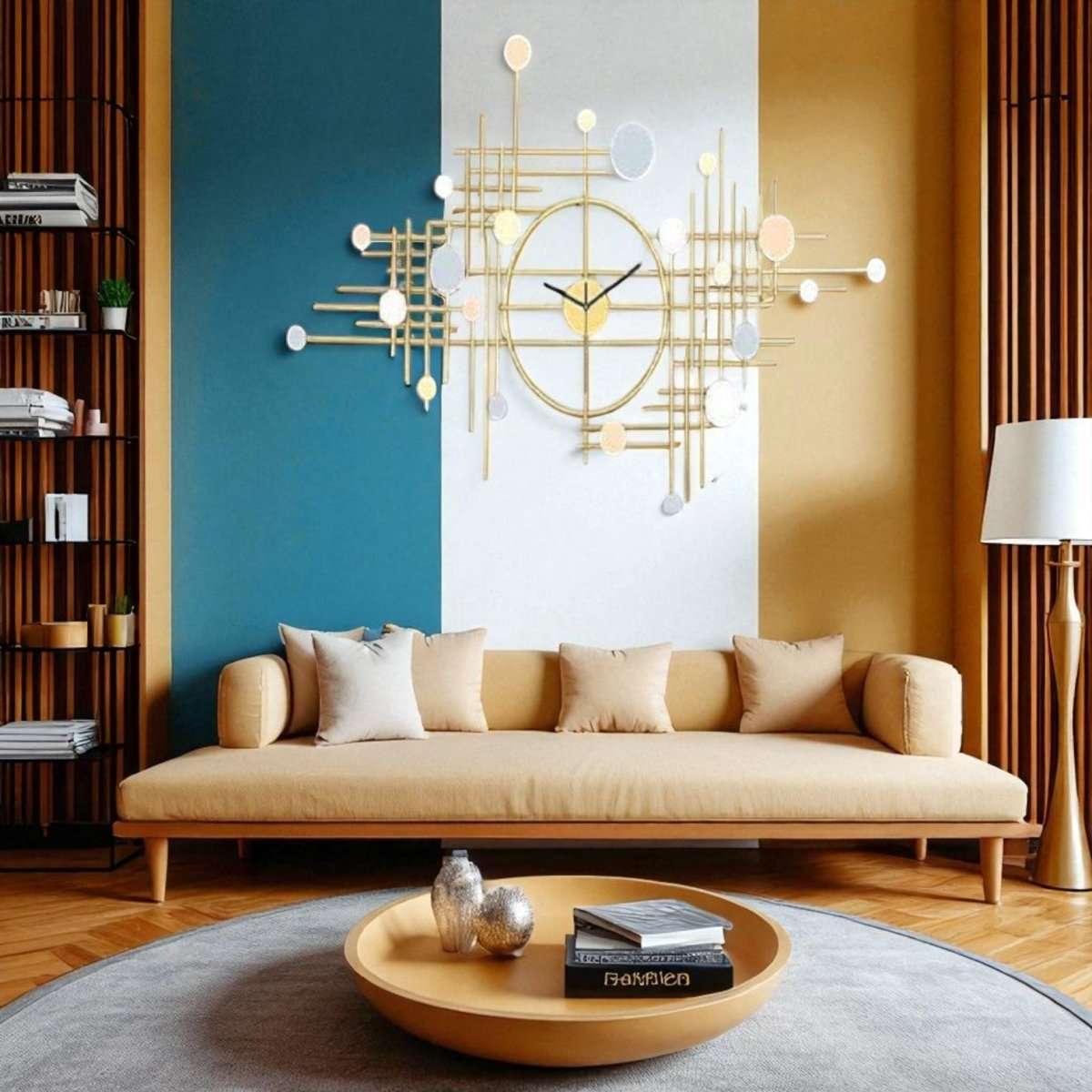 The Vesper:Gold & Pastel Wall Clock (50 x 26 Inches)