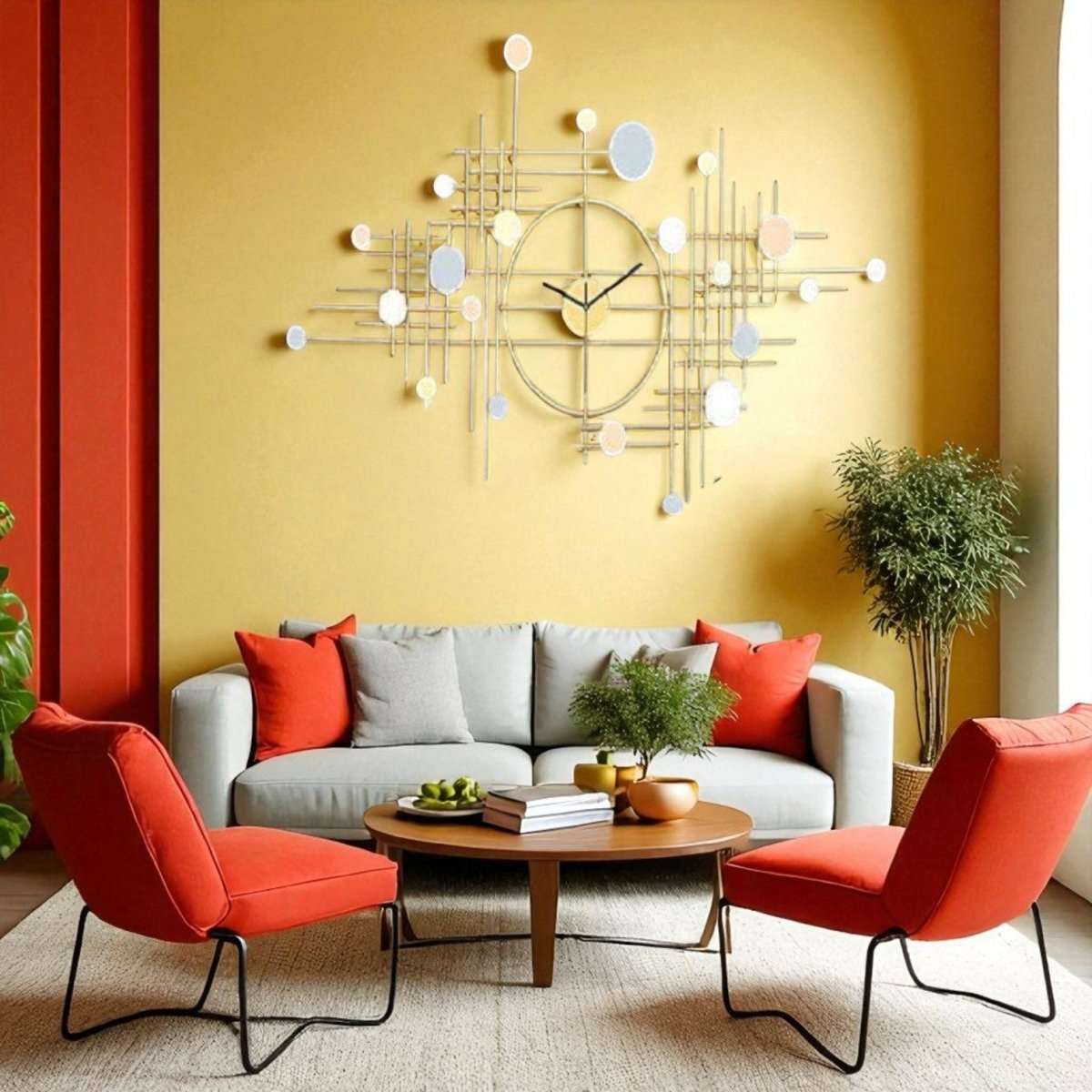 The Vesper:Gold & Pastel Wall Clock (50 x 26 Inches)