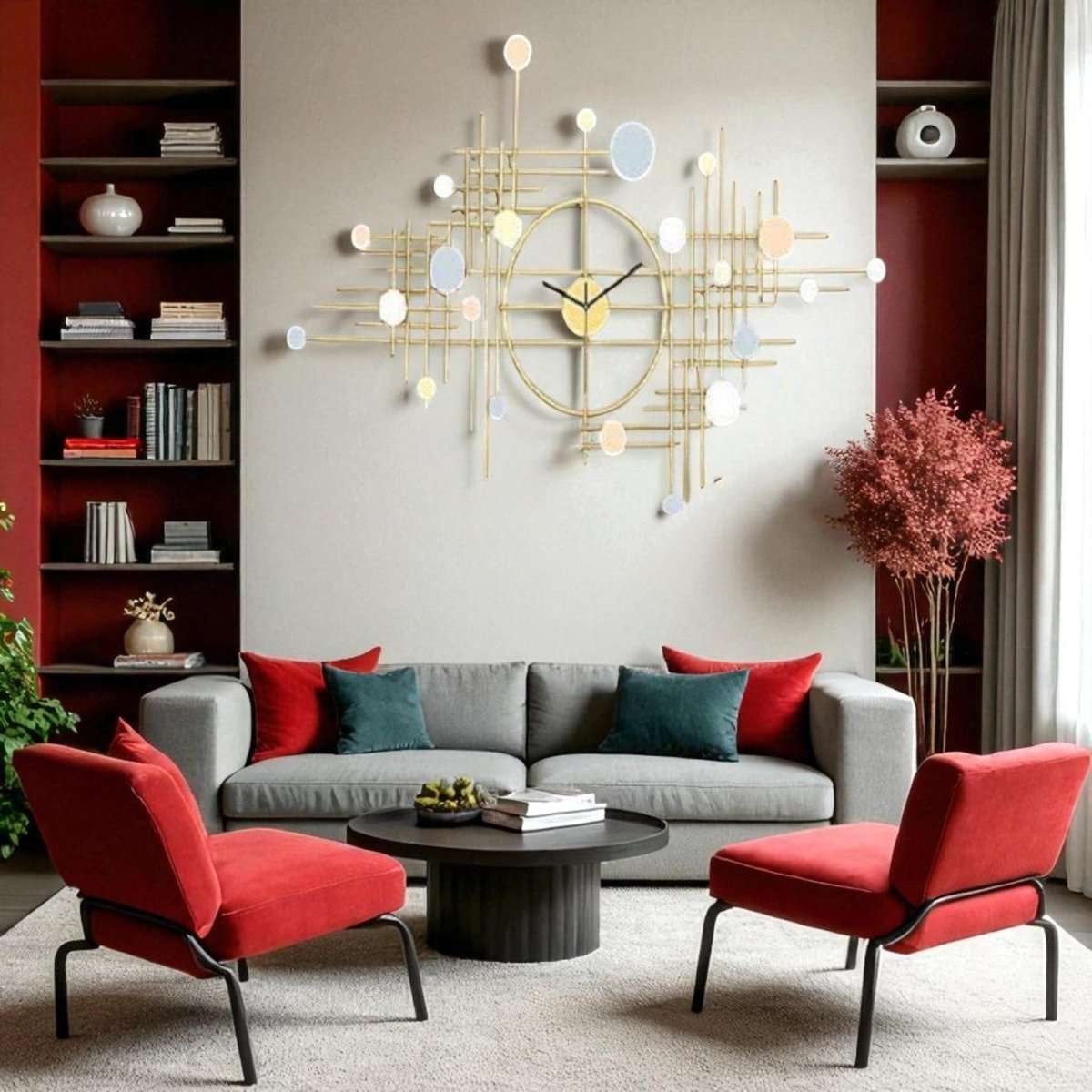 The Vesper:Gold & Pastel Wall Clock (50 x 26 Inches)