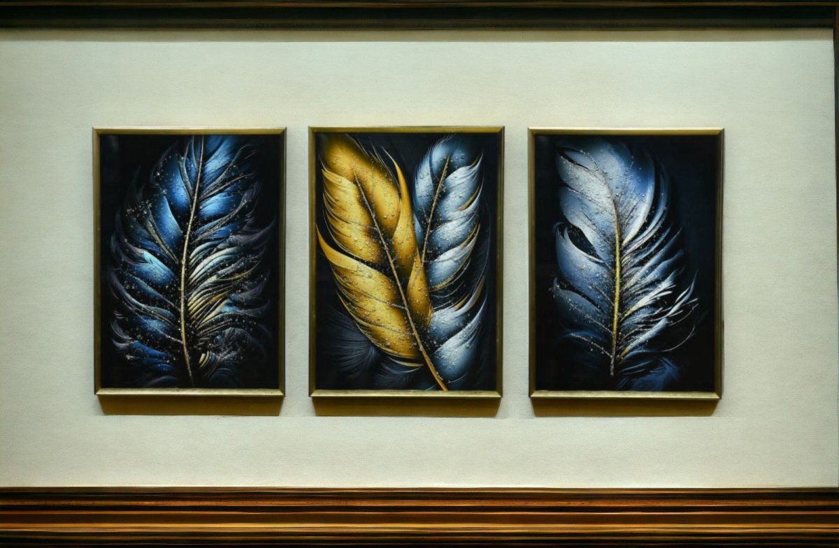 The Whispering Currents Crystal Glass Painting Set of 3 (150 x 70 Cm)